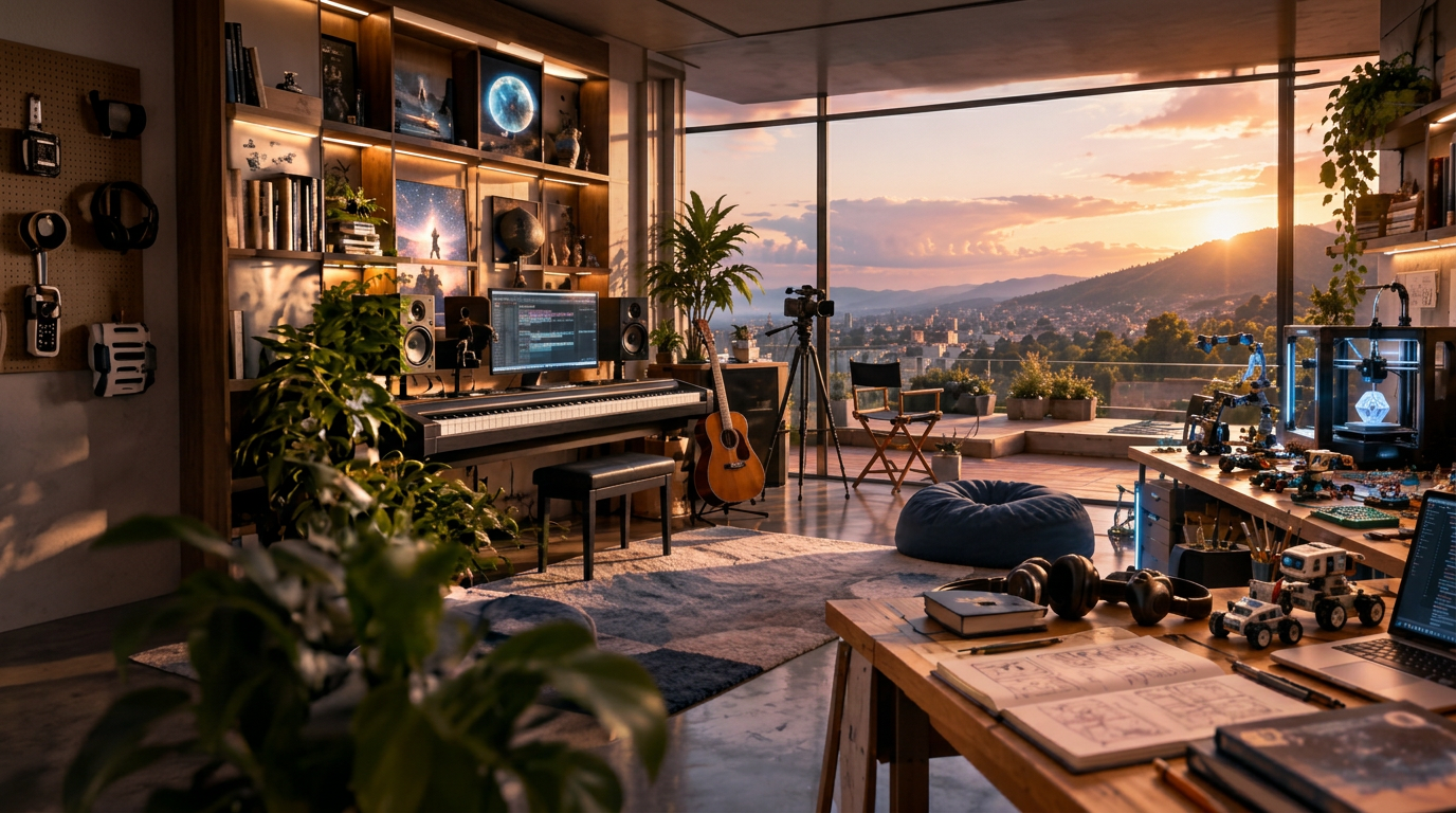 Estudio creativo GGCAFER con piano, cámara, robótica e impresión 3D